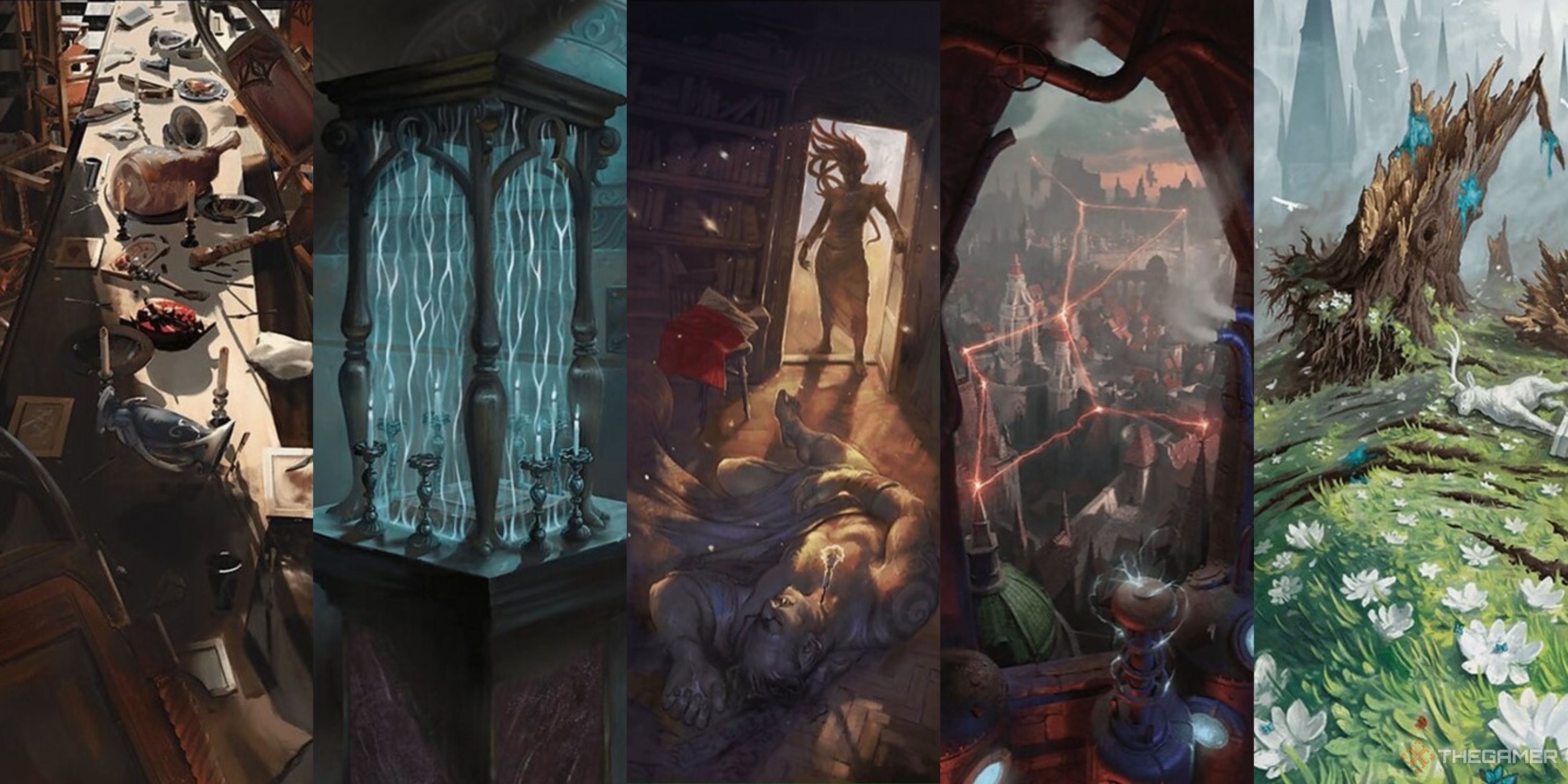 A collage of cases from each of Magic&rsquo;s five colors.