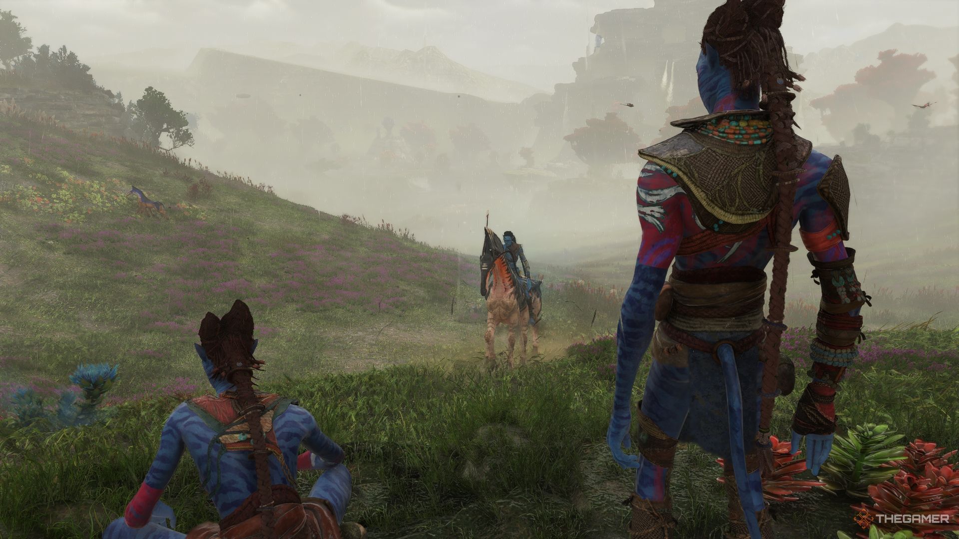 Na'vi in the field with a direhorse Avatar Frontiers of Pandora