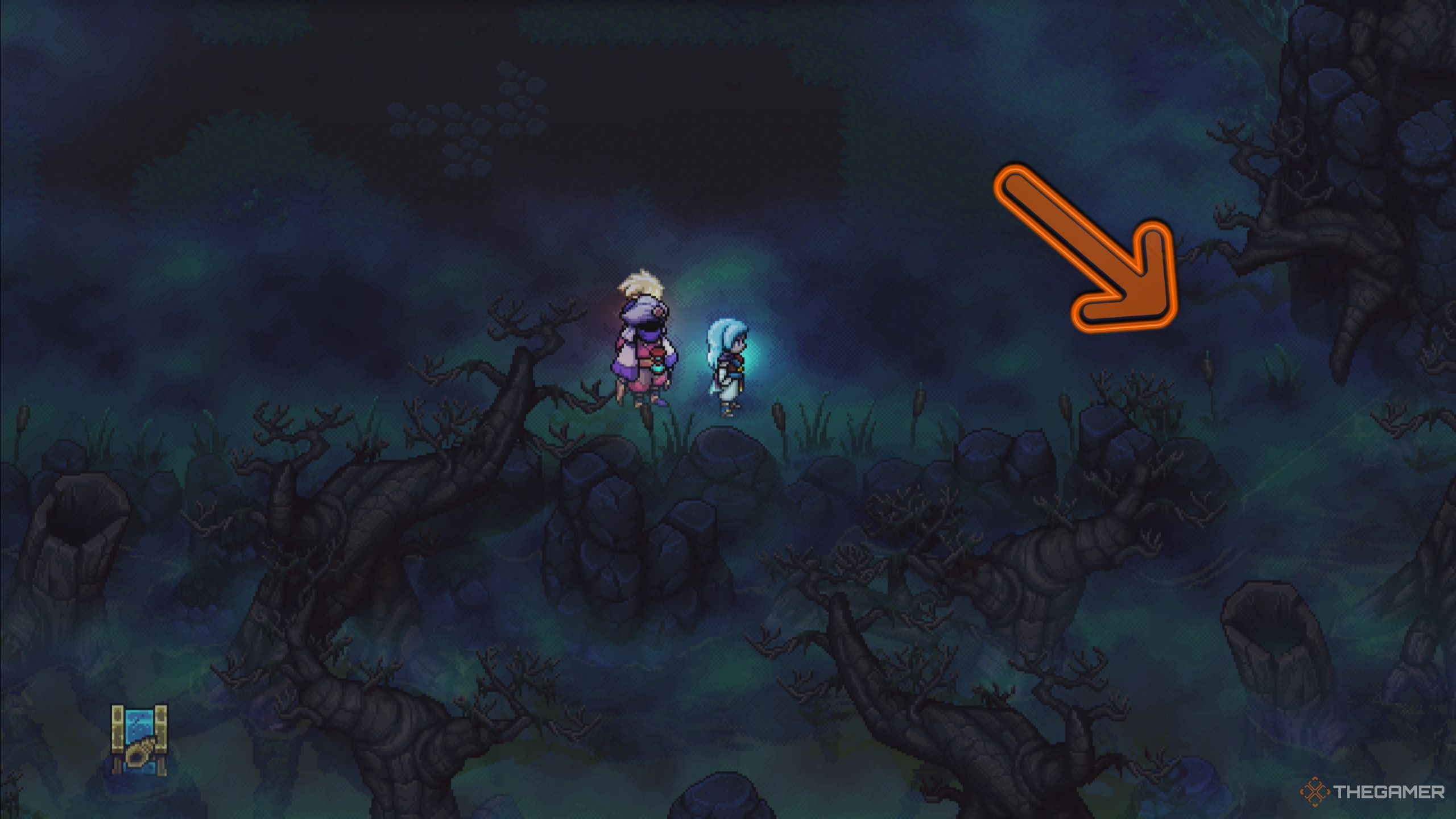 Sea Of Stars: Arrow pointing at path to get the rainbow conch