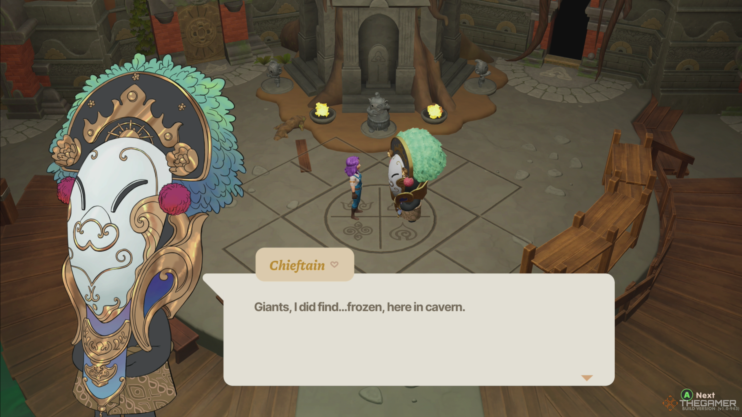 Coral Island: you and Chieftain in Cavern Entrance, asking you to help with giants