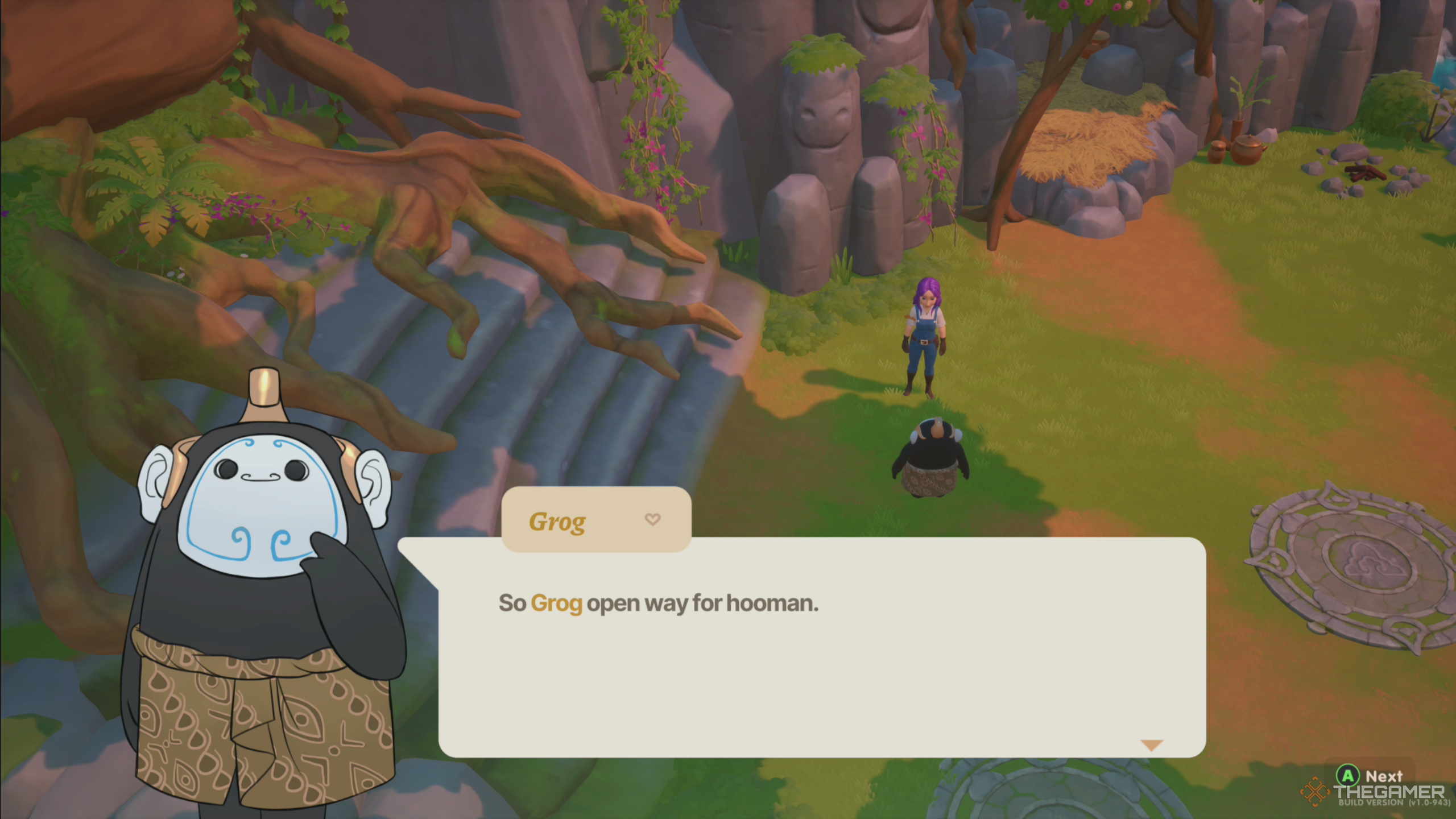 Coral Island: Talking with Grog as he opens the way to the Giant Village