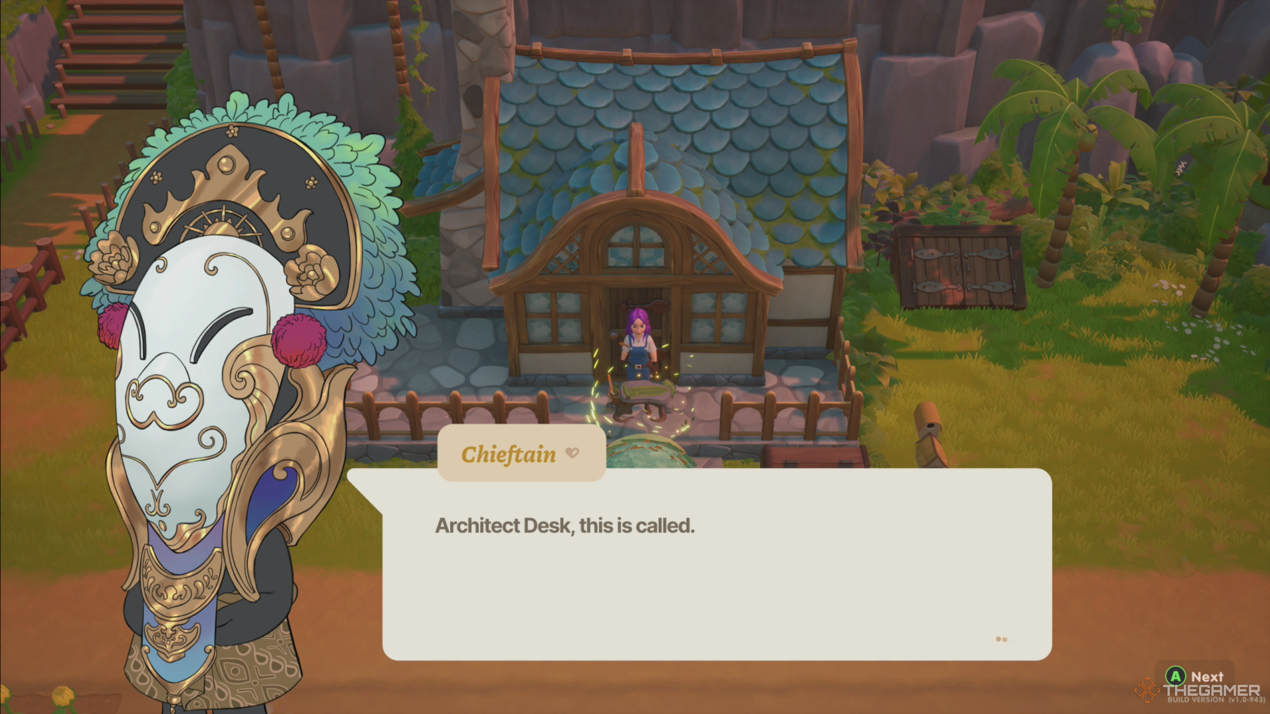Coral Island: Talking to the Chieftain who gives you an Architect Desk