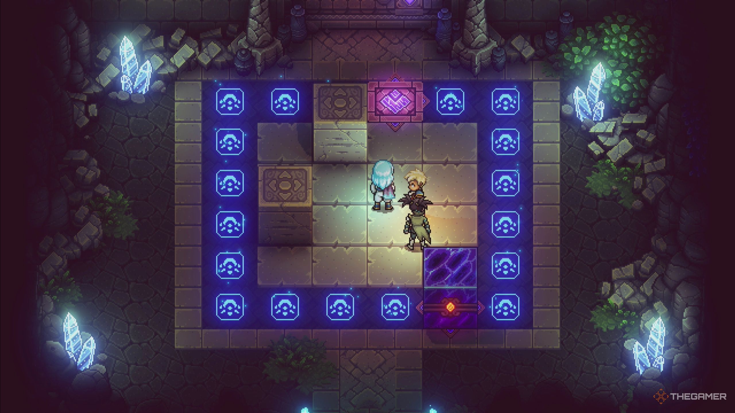 Sea of Stars: Standing on puzzle near purple block and two gray blocks