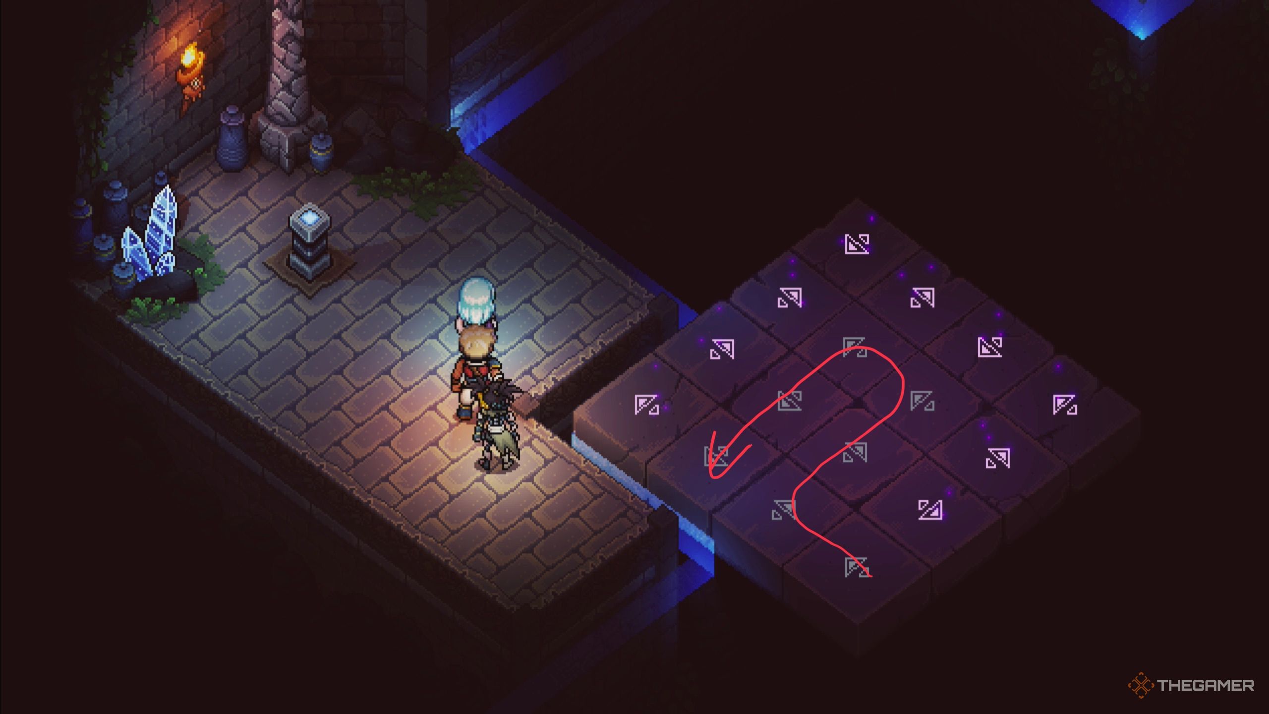 Sea of Stars: Left switch, platform with path drawn on it to show how to get there