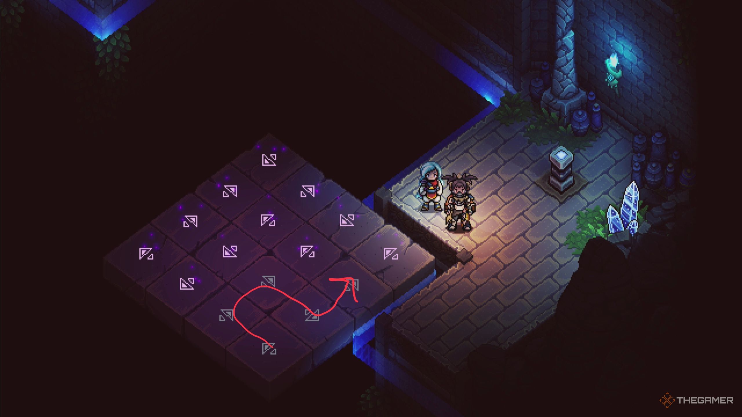 Sea of Stars: Switch on the right, platform with line drawn to show path