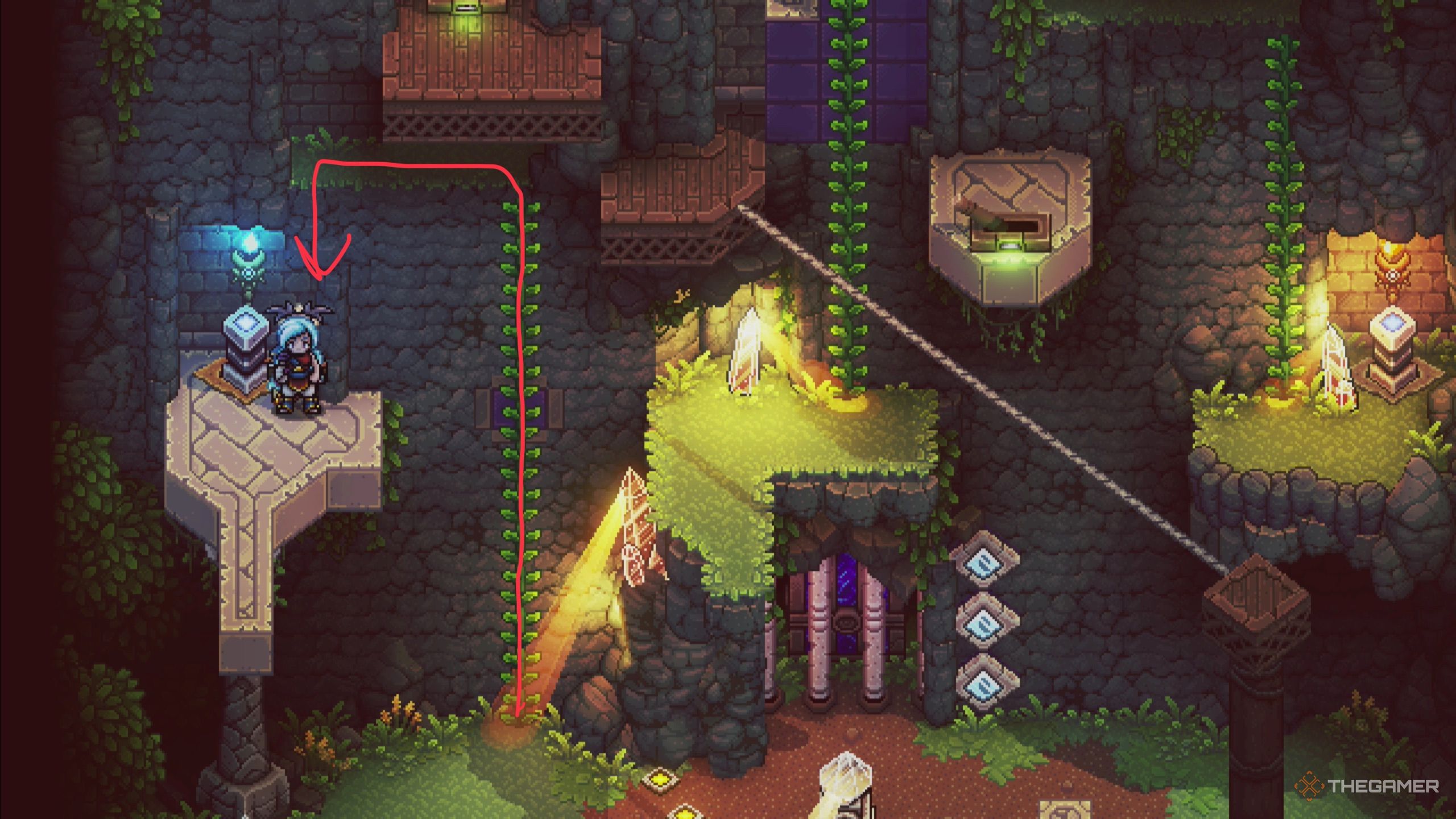 Sea of Stars: Activating first switch, arrow showing how to get there