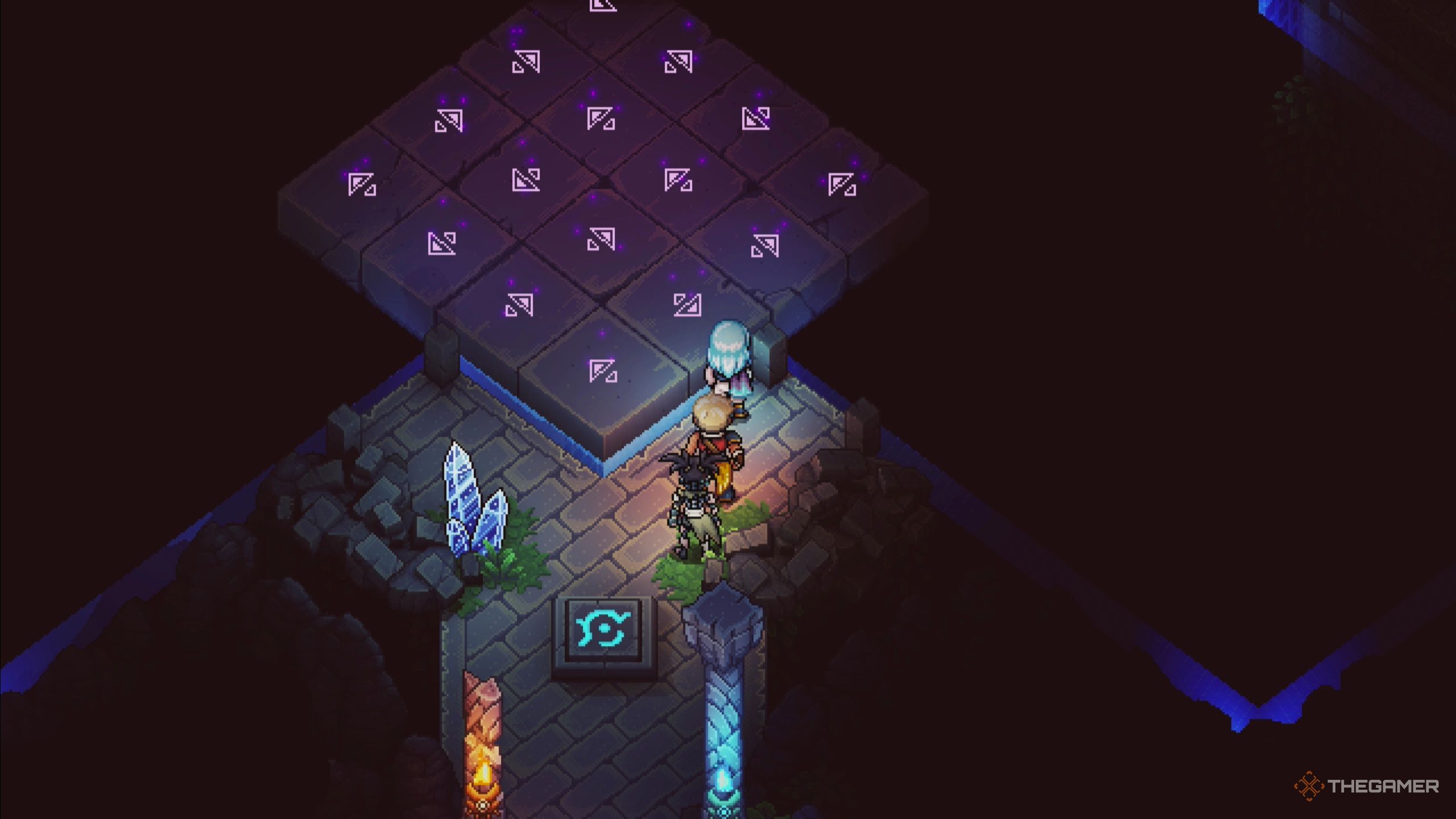 Sea of Stars: shrine entrance with square glowing button and large platform