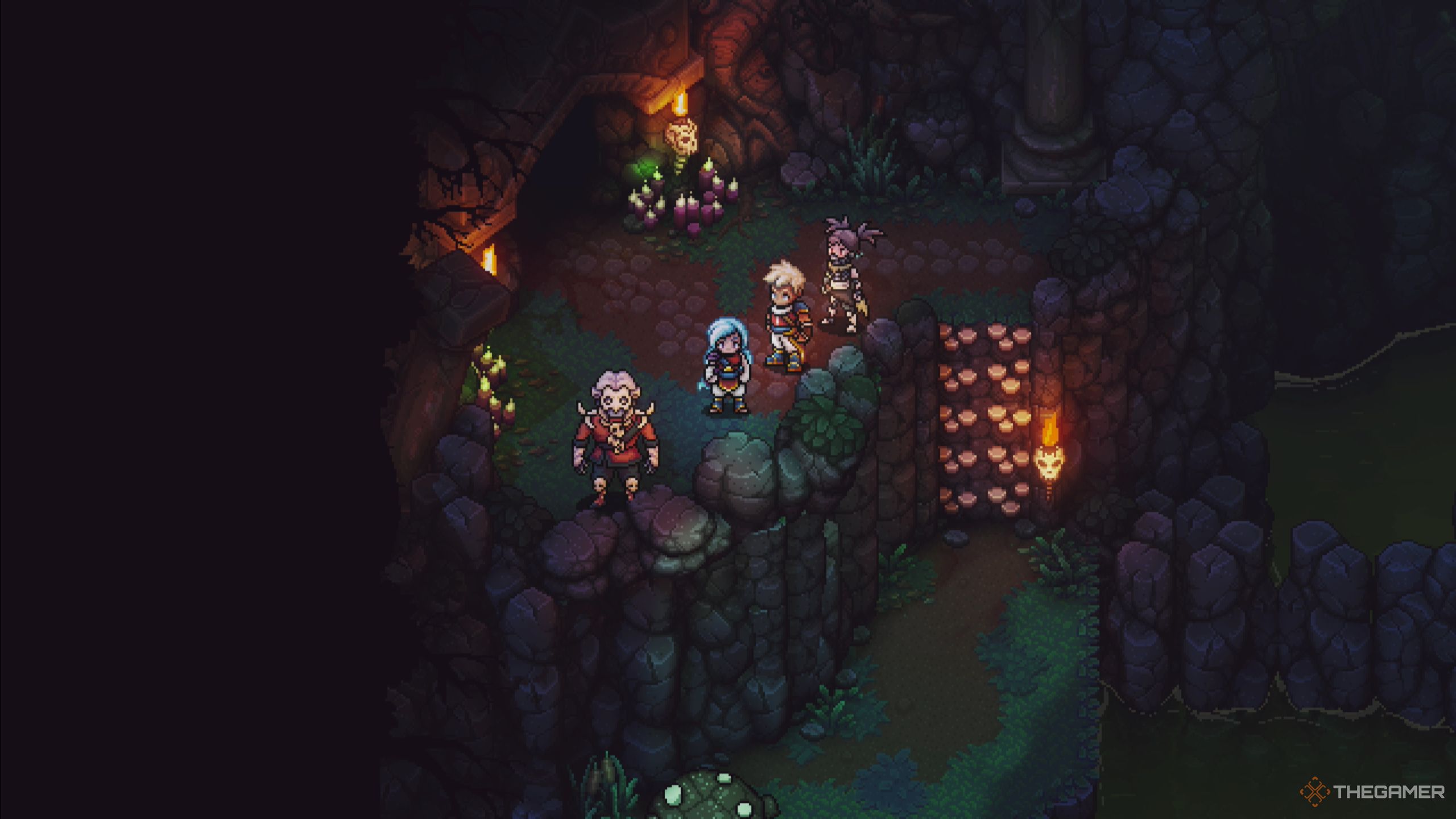Sea Of Stars: Sir Aventry outside cave entrance where solution is