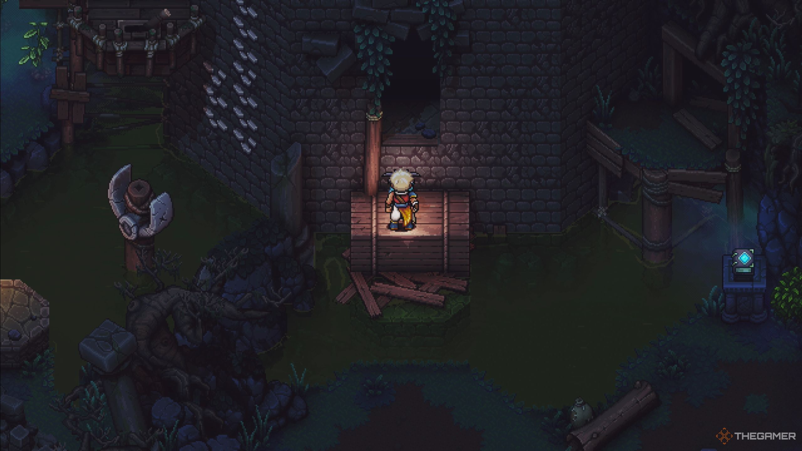 Sea Of Stars: Standing on wooden block, about to enter the half-sunken tower