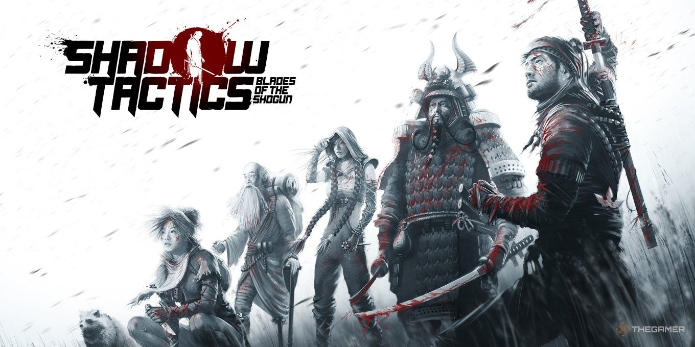 Shadow Tactics Blades of the Shogun - Five samurais are standing and looking to their left.