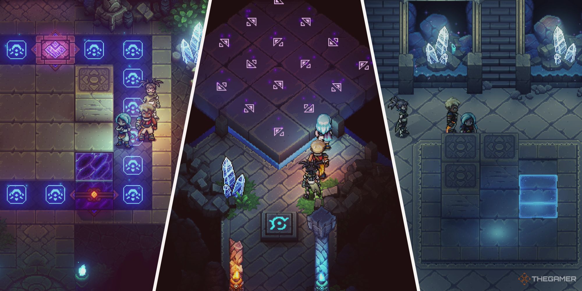 Sea of Stars: Left: Puzzle from Evermist Island Shrine, middle: puzzle from western shrine, right: puzzle in shrine on Serai&rsquo;s world.