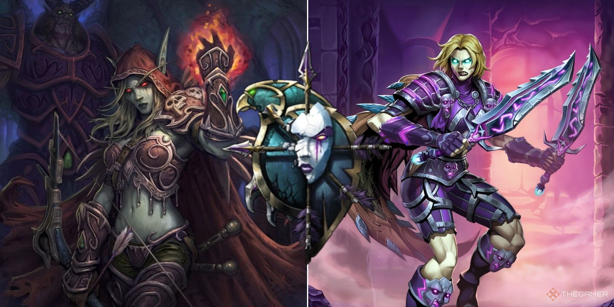World of Warcraft collage showing Sylvanas, the forsaken logo, and Lilian Voss.