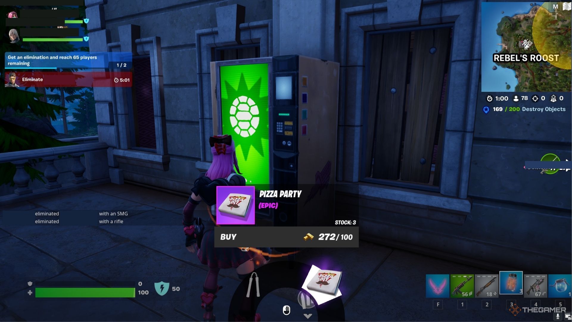 Fortnite TMNT machine showing the Pizza Party as a purchasable item