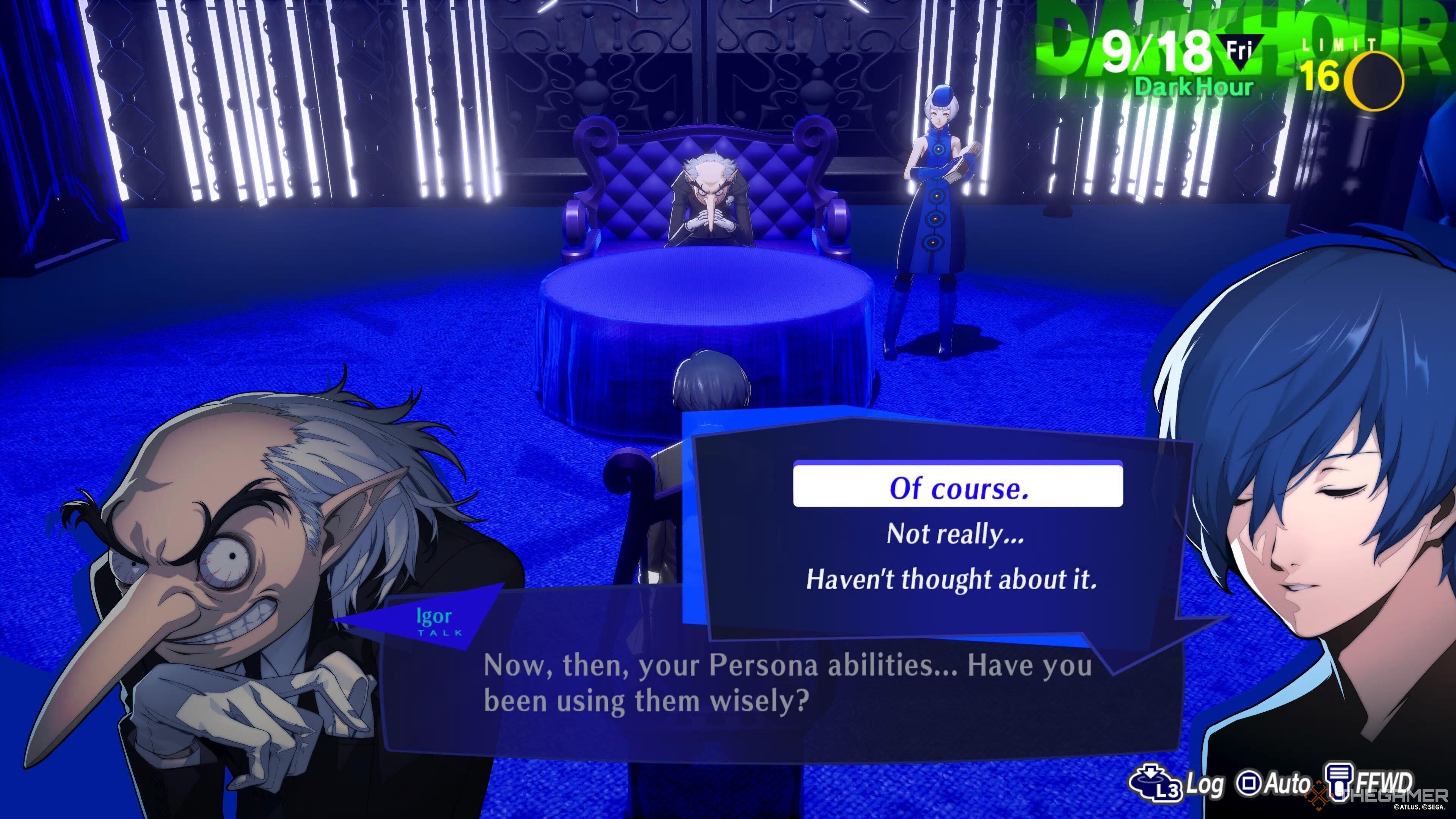 Igor asks if you&rsquo;ve been using your persona abilities well in the velvet room Persona 3 Reload