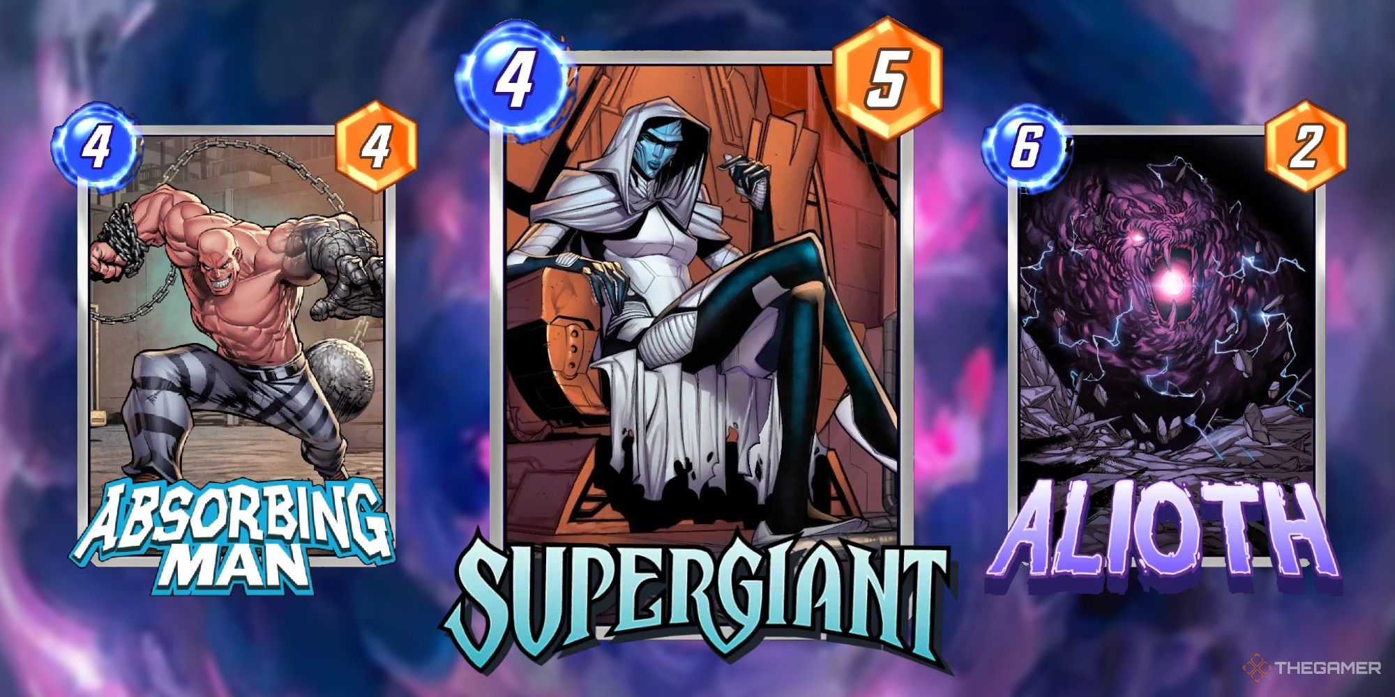 Marvel Snap Cards Absorbing Man, Supergiant and Alioth