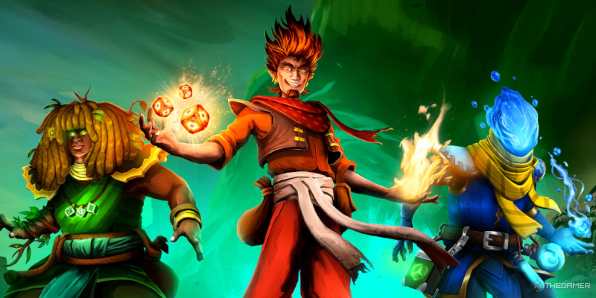 Hazel, Azar, and Lapis from left to right in the key art for SpellRogue