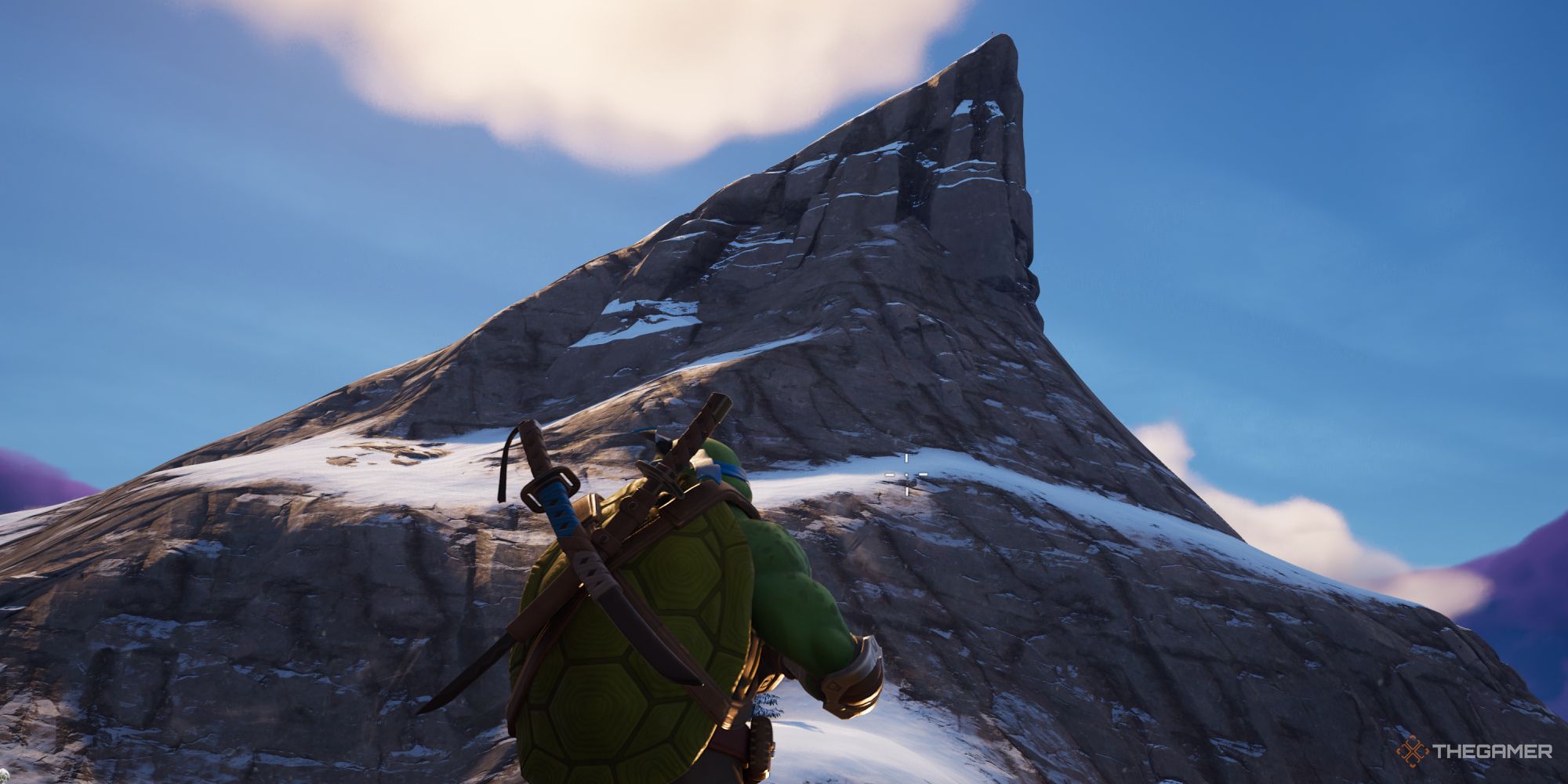 Looking up at Superior Summit in Fortnite Chapter 5