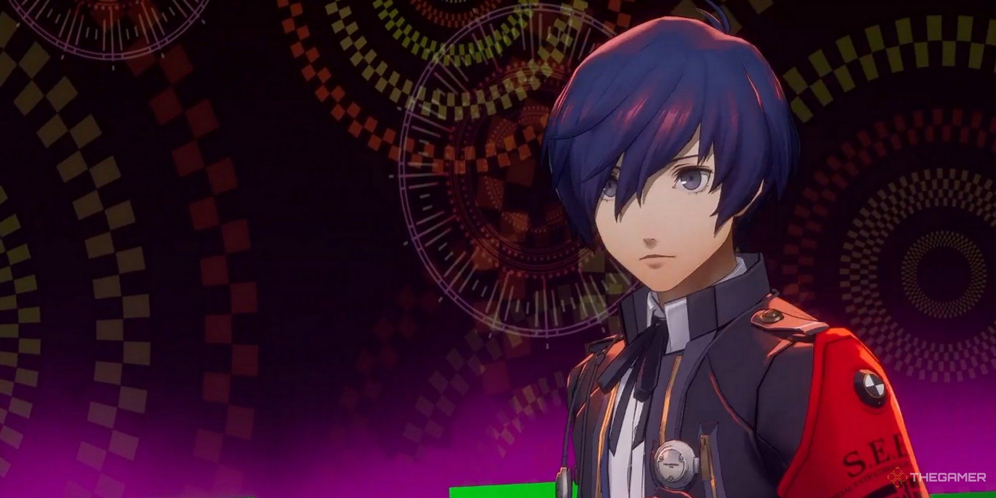 the protagonist against the colors and patterns of the harabah block of tartarus persona 3 reload p3r-1