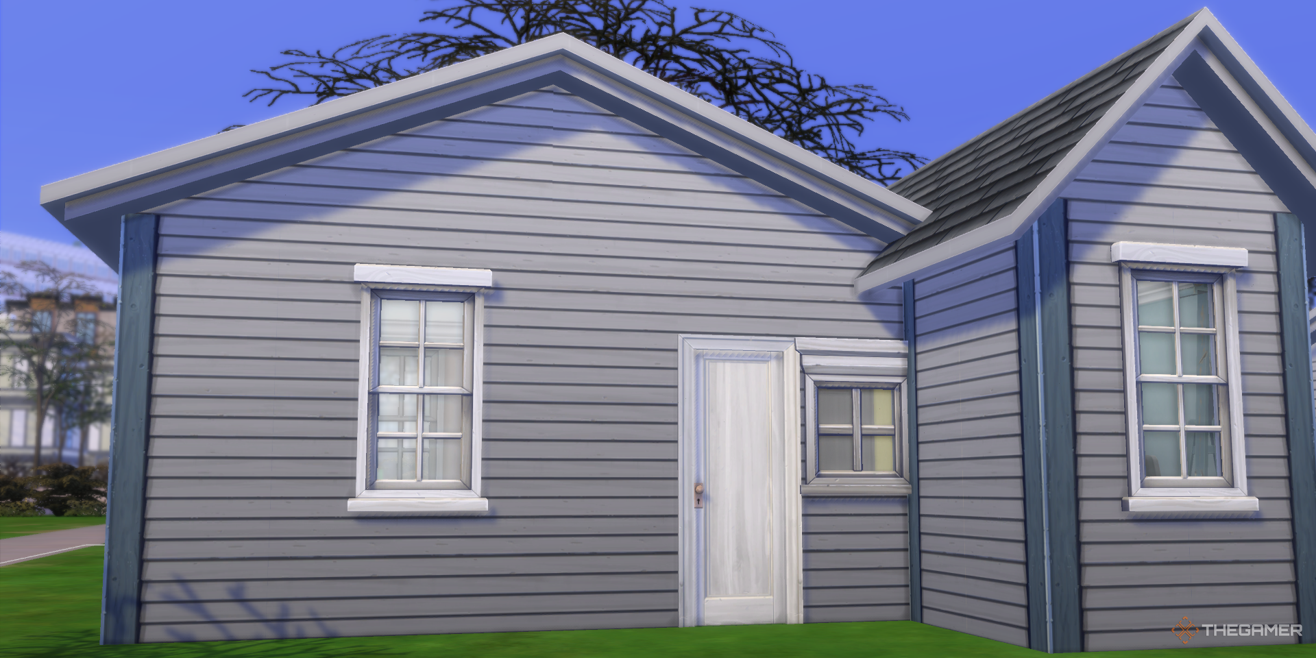 Exterior of a cheap starter house in The Sims 4.