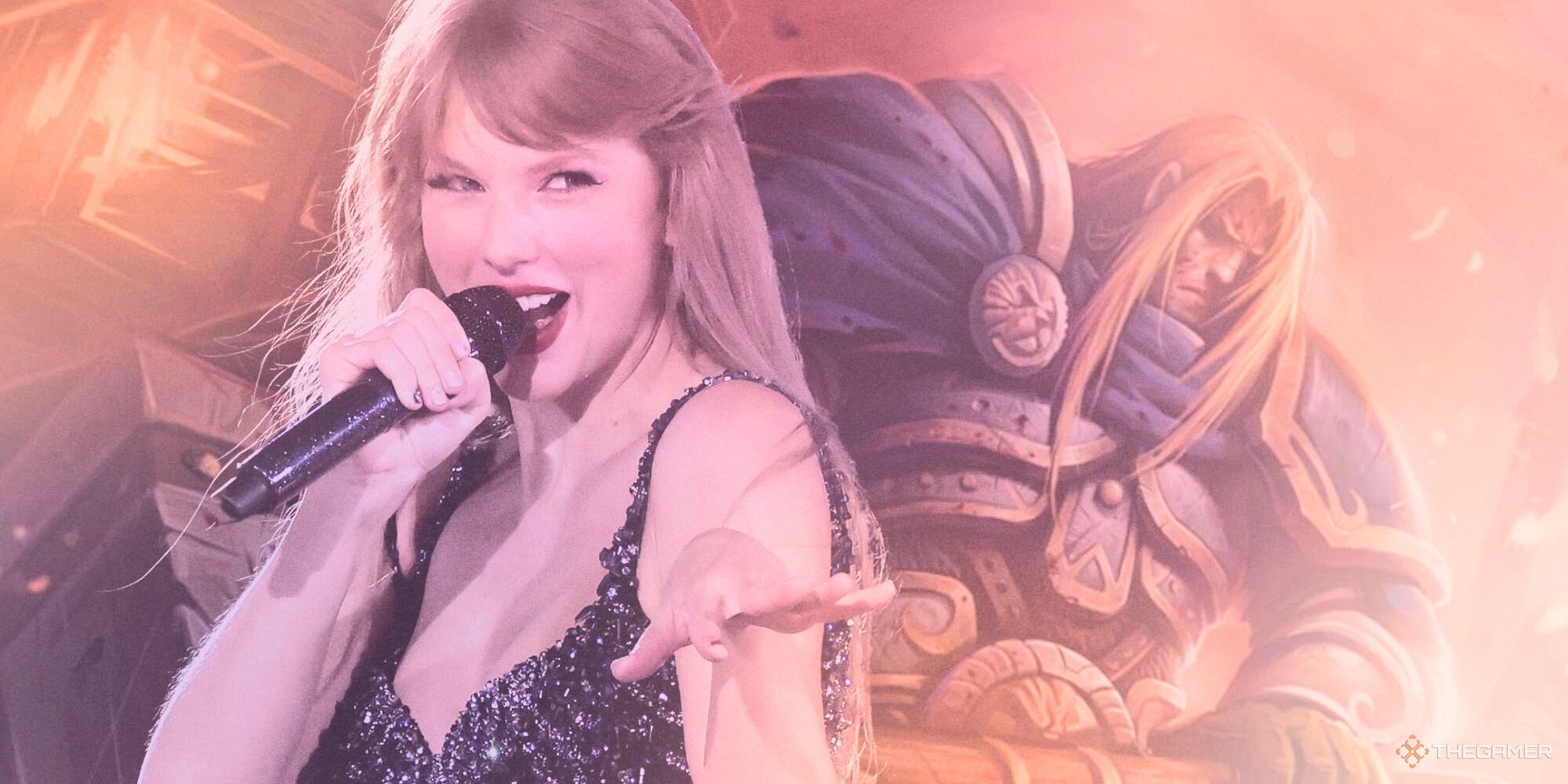 Taylor swift waving goodbye with a sad DND character in the background