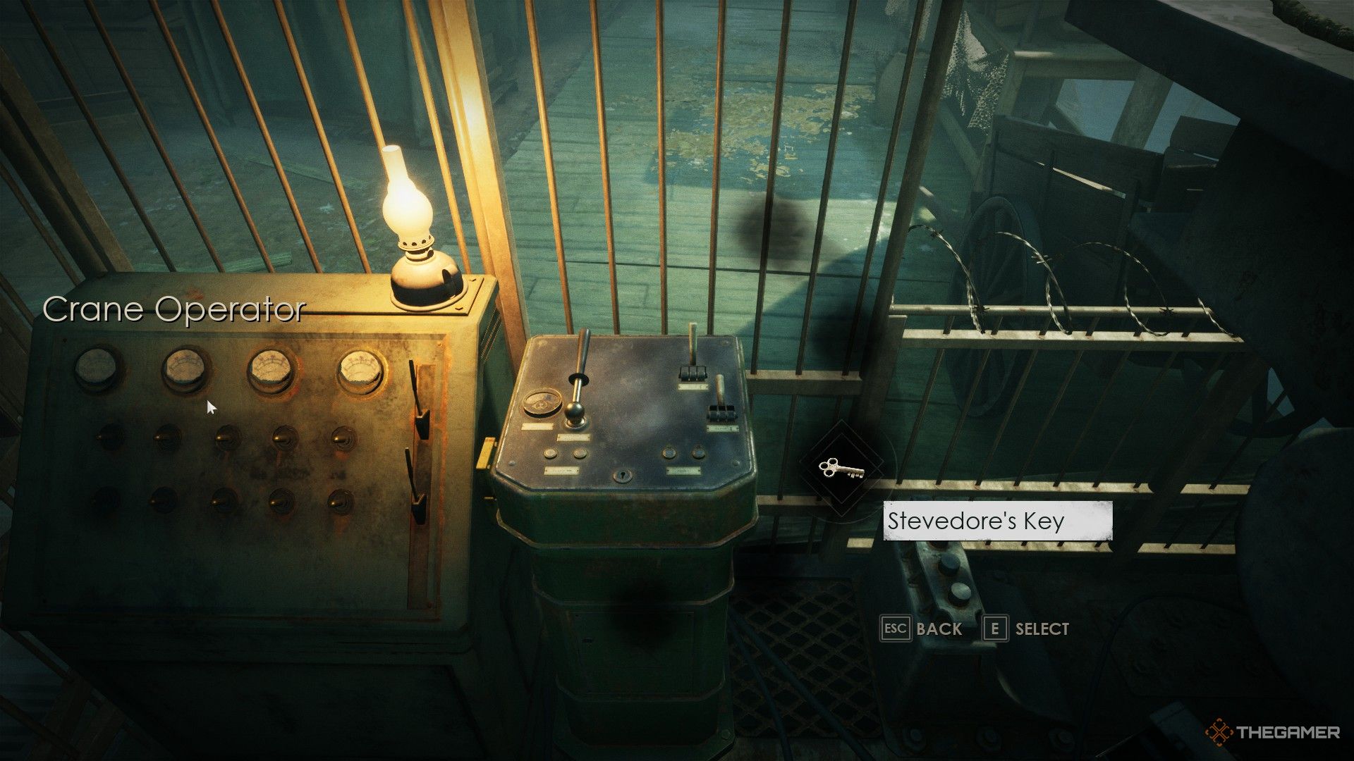 Alone In The Dark Crane Operator machine being looked at with the Stevedore&rsquo;s Key item selected