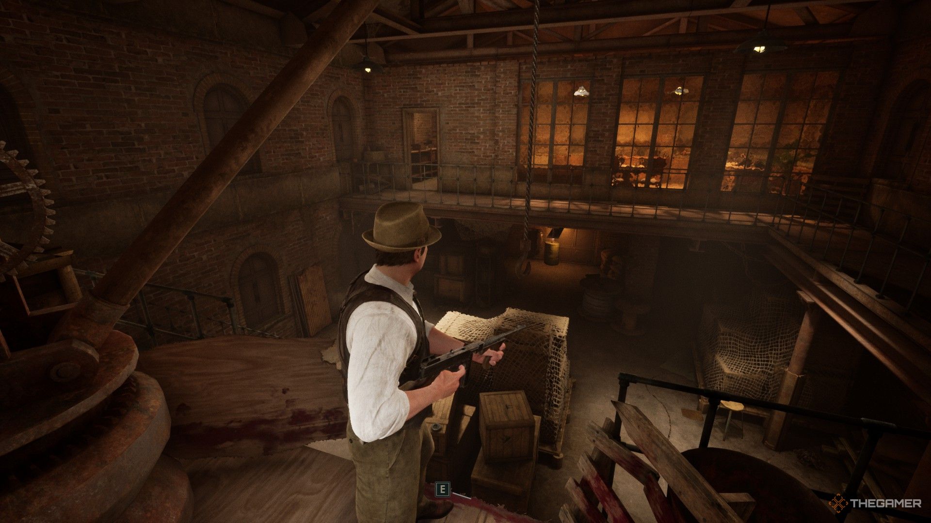 Alone In The Dark Edward holding the Tommy Gun on the top floor of the new orleans warehouse
