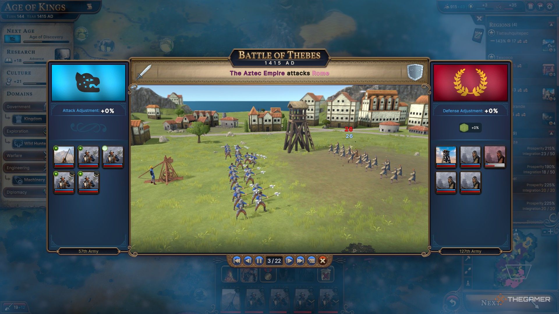 aztec pikement supported by a trebuchet attack a roman settlement in millennia