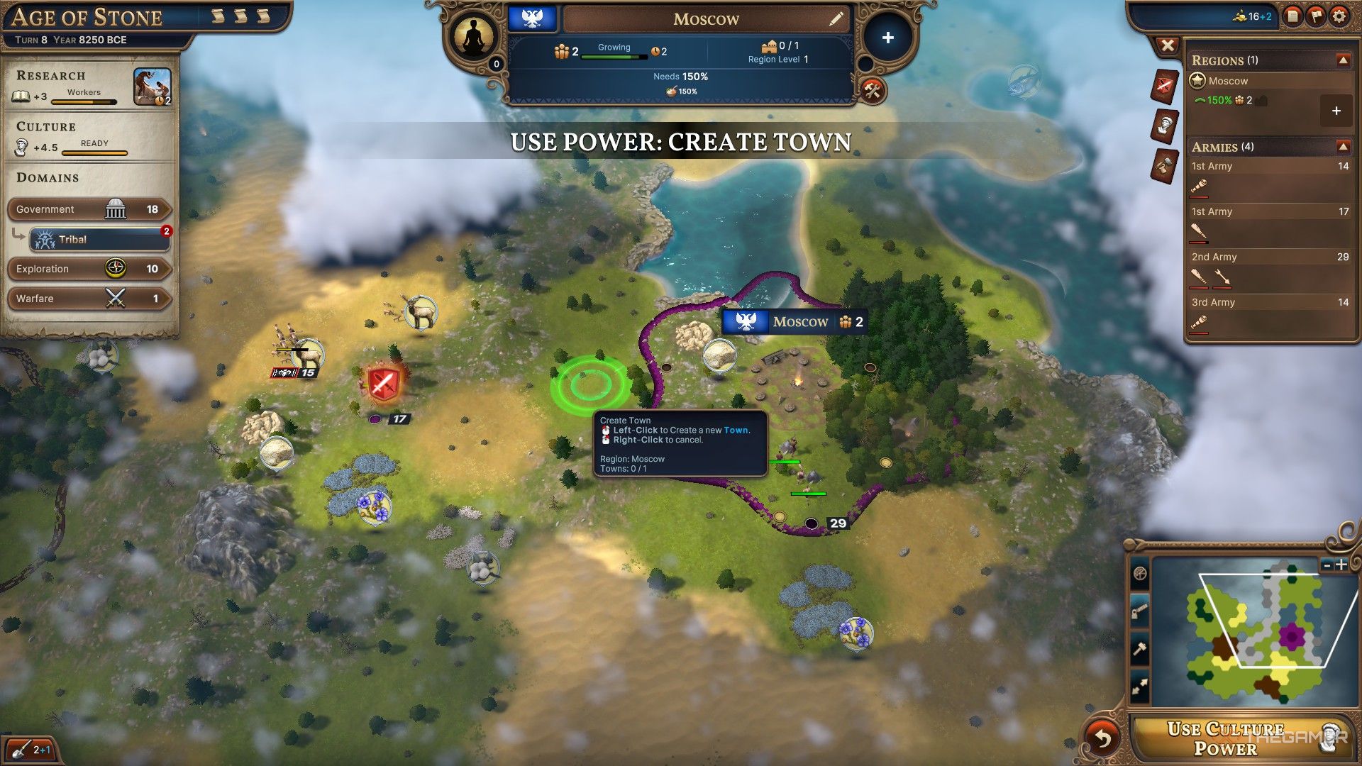 a player uses the create town culture power to expand moscow in millennia