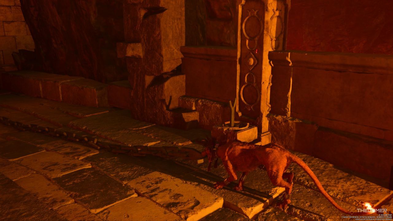 A player moving a chain towards a gate hook in Final Fantasy 7 Rebirth.