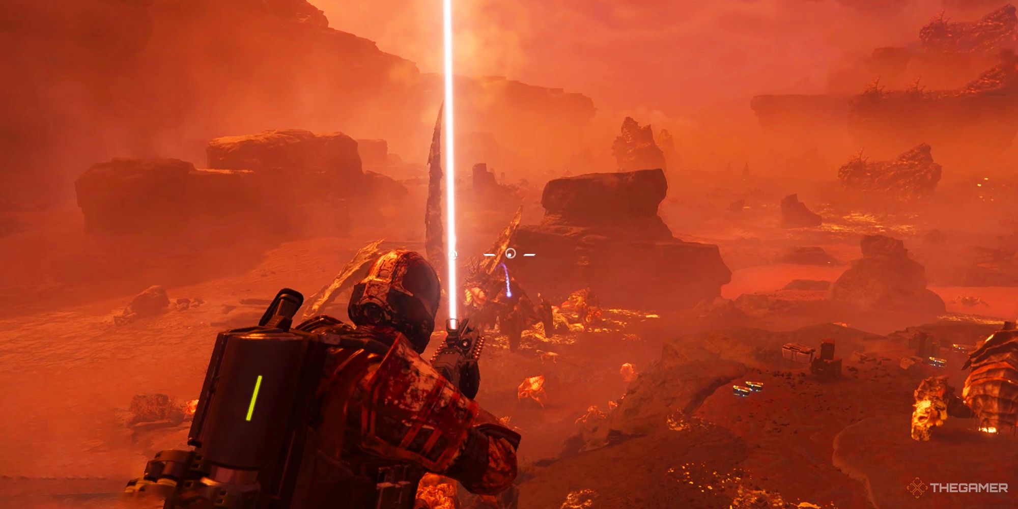 A player using Plasma Punisher to kill charger in Helldivers 2