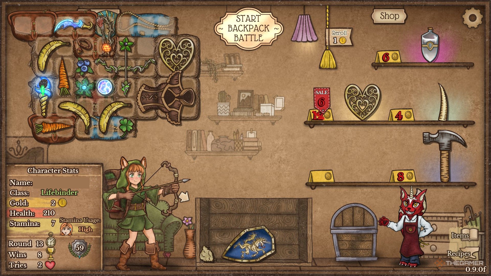 a Lifebinder Ranger prepares her bag at the Shop in Backpack Battles