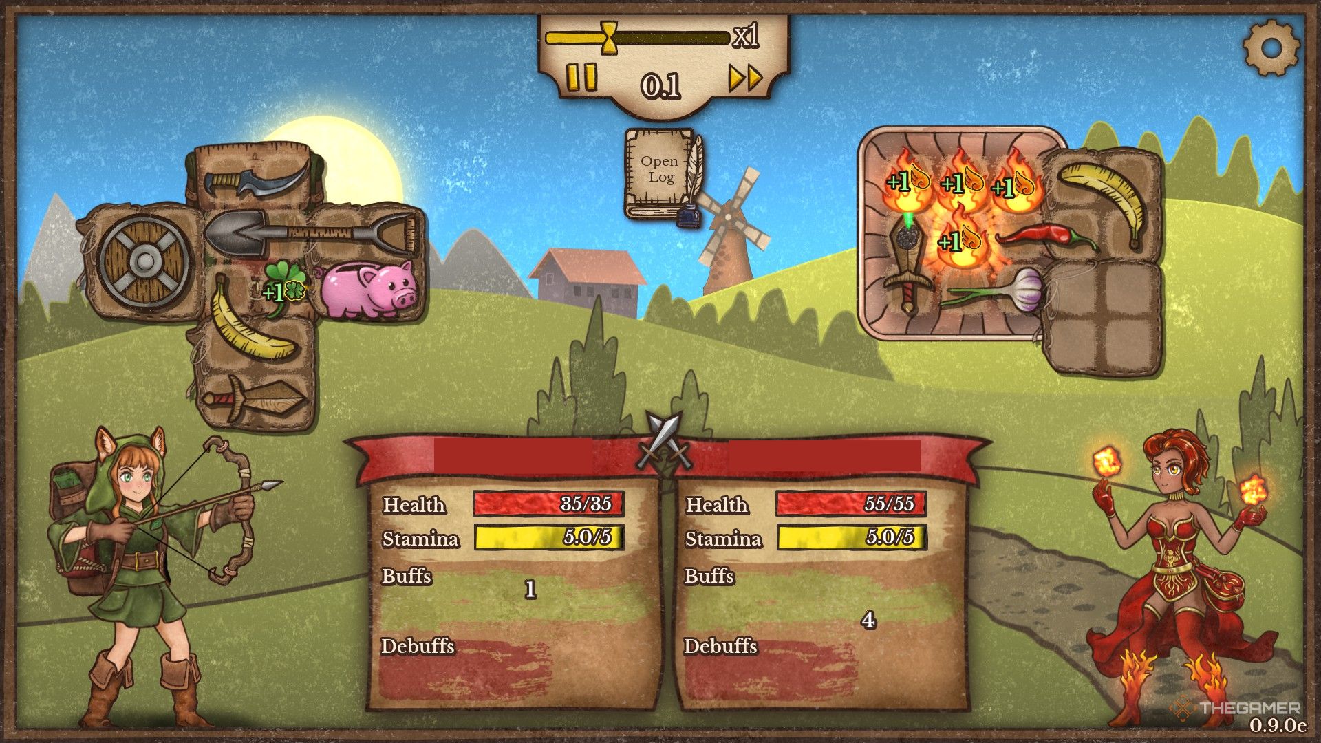 a ranger and a pyromancer fight in an early Backpack Battle