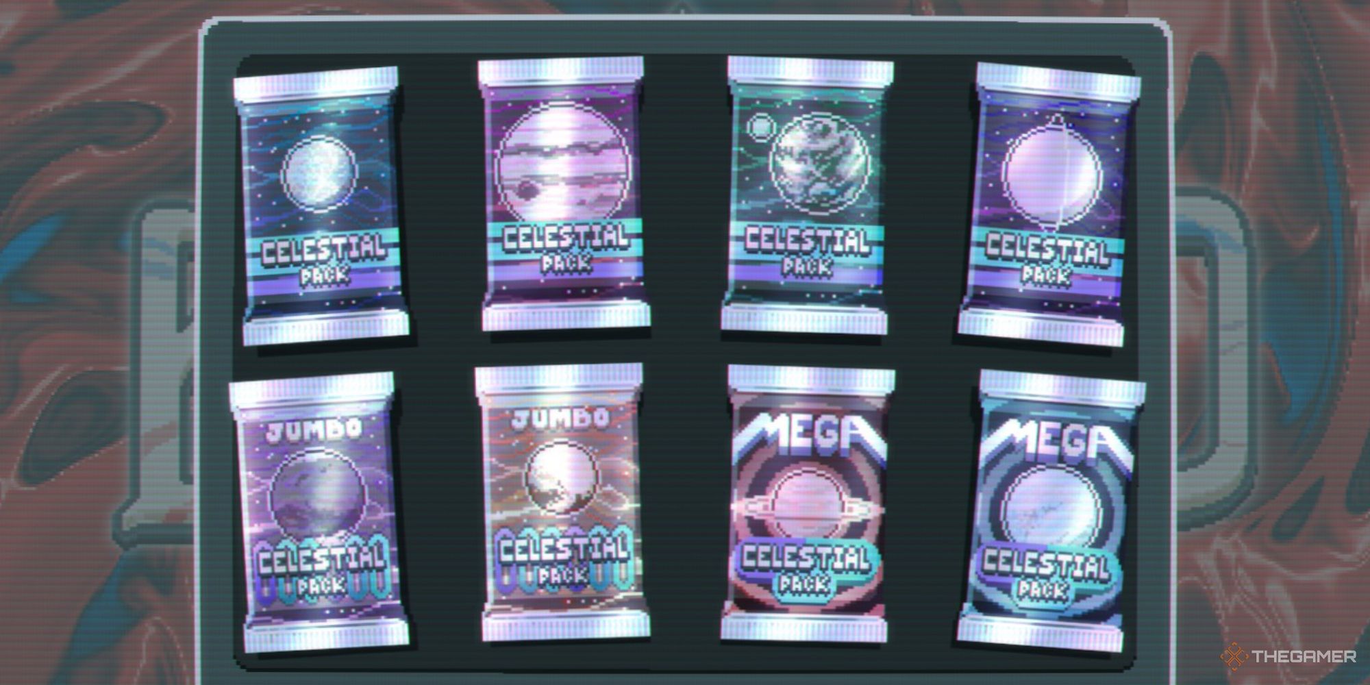 A screenshot from Balatro showing the Celestial Booster Packs with pictures of Planets are on the front.