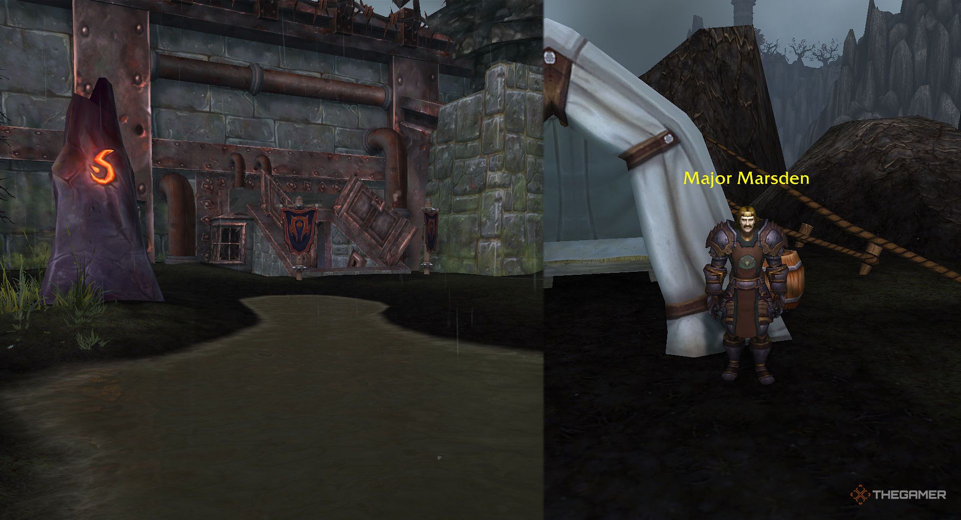 The entrance to Baradin Hold Raid (left) and Major Marsden (right).