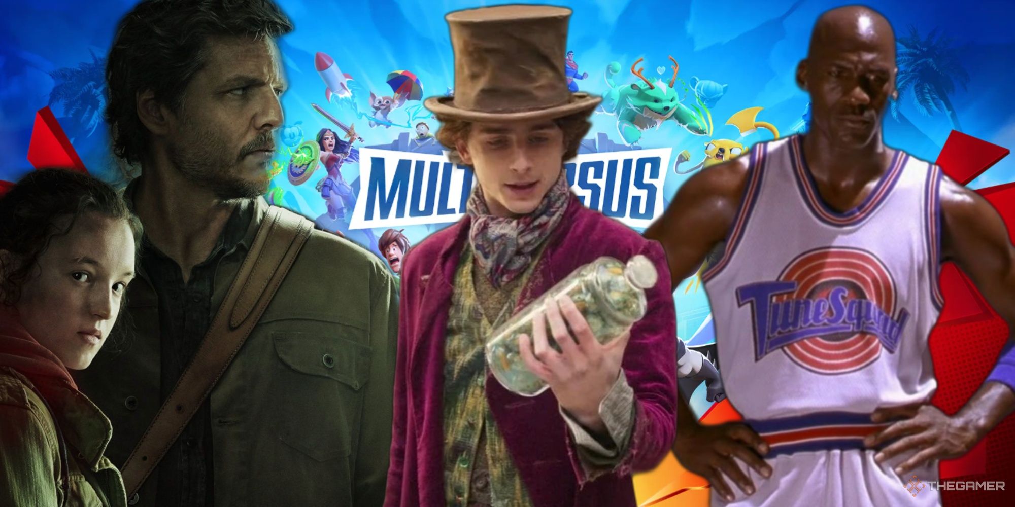 Characters We Want To See In MultiVersus New Feature Image - Joel, Ellie, Wonka, And Michael Jordan