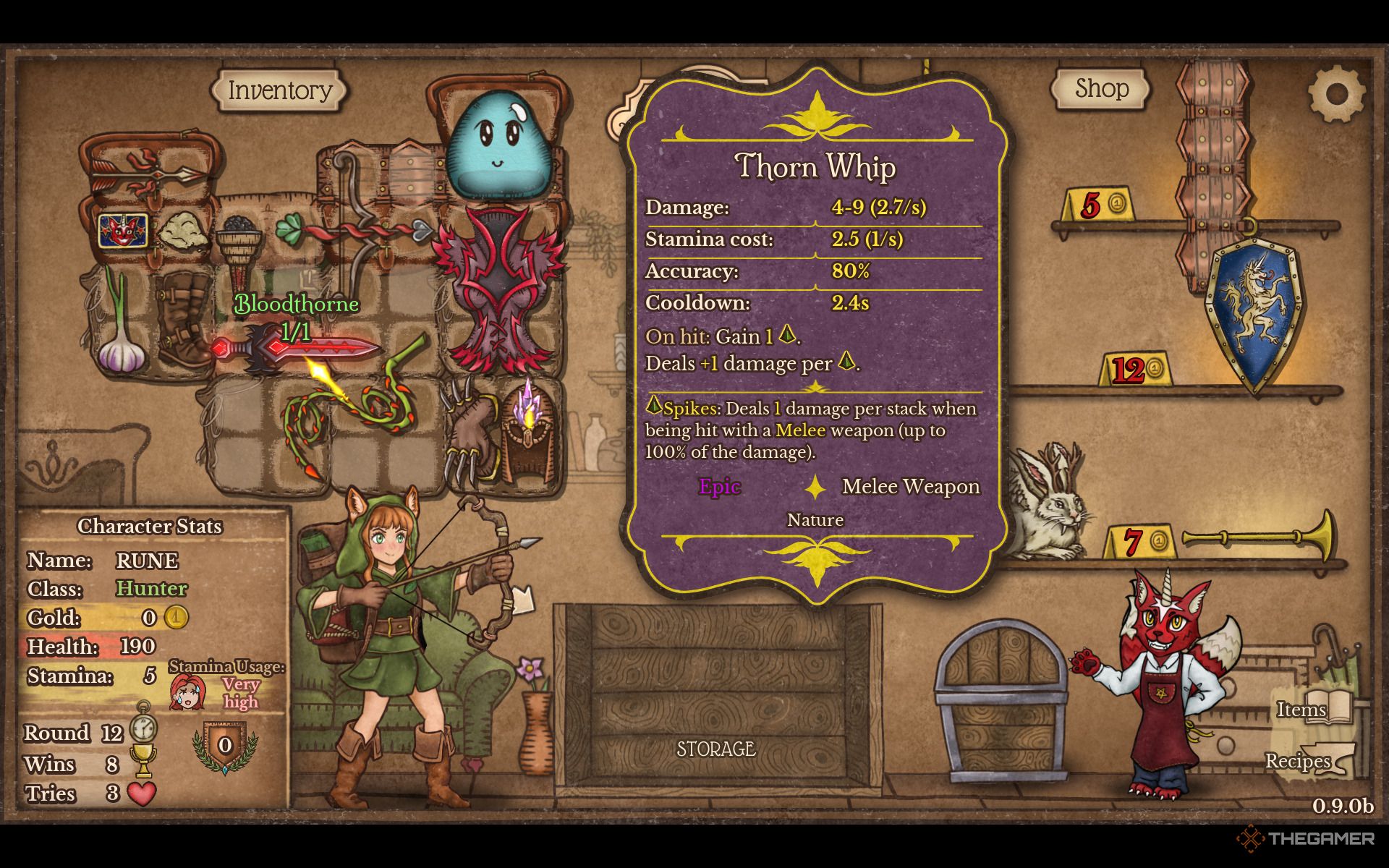 Combining Hungry Blade and Whip To make Bloodthorne in Backpack Battles