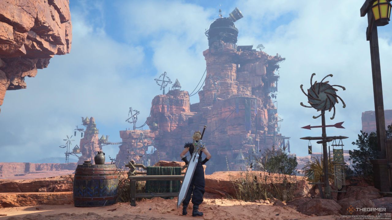 The town of Cosmo Canyon seen from a distance in Final Fantasy 7 Rebirth.