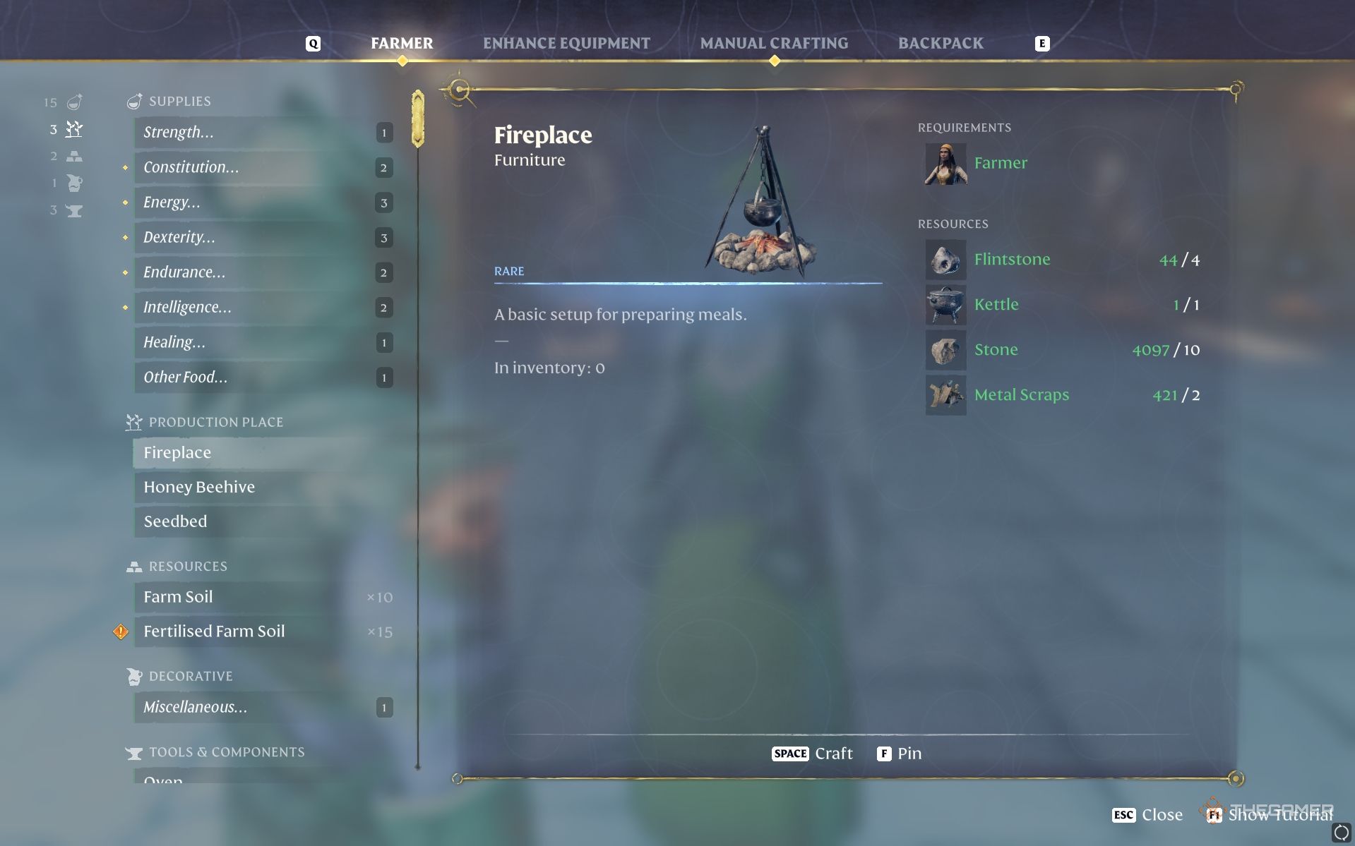 Crafting Fireplace using Kettle item in Enshrouded