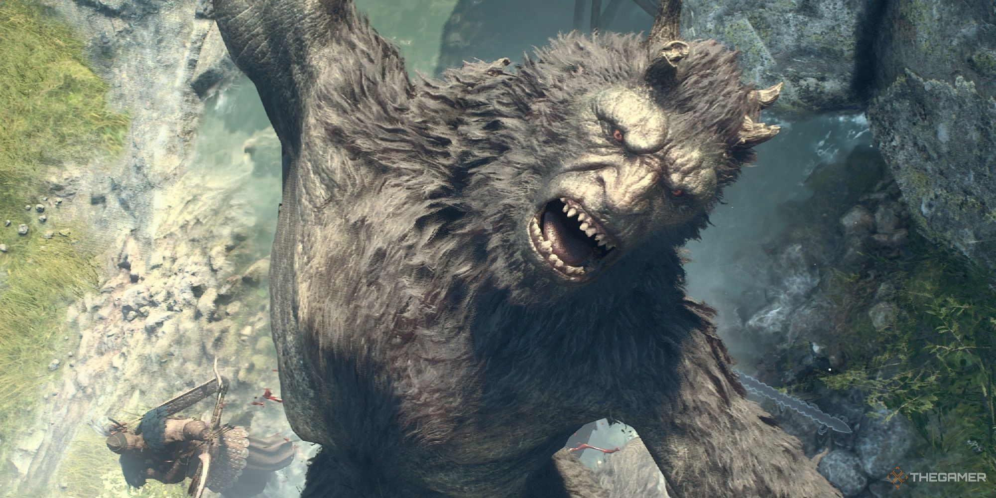 An ogre roaring while in battle with an Arisen in Dragon's Dogma 2.