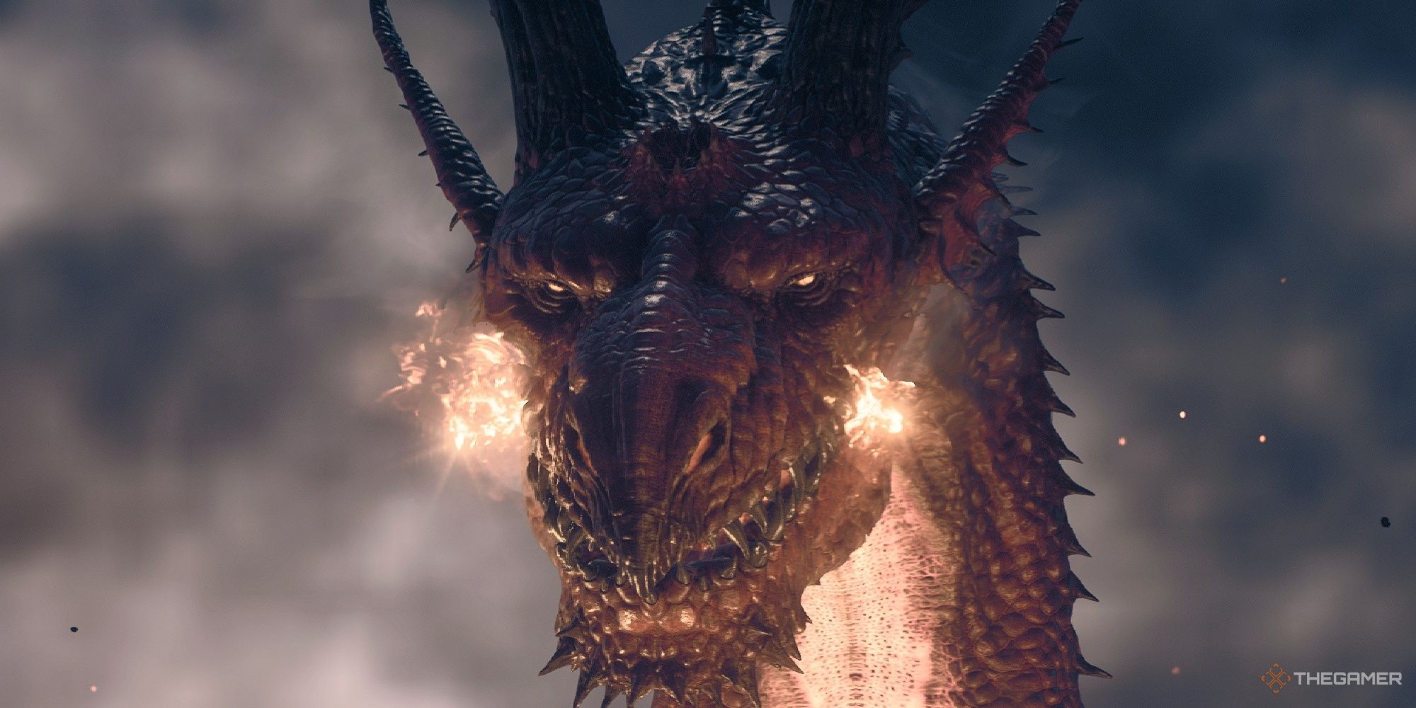 A Dragon prepares to breathe fire in Dragon's Dogma 2.