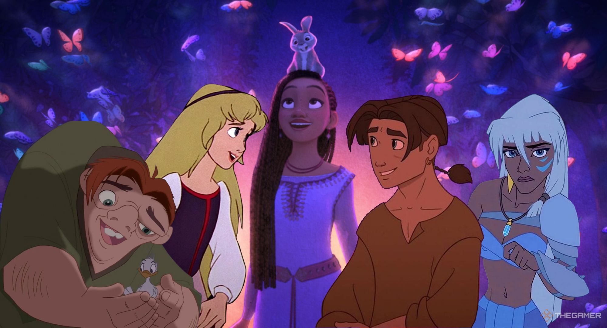 Disney collage of Quasimodo, Eilonwy, Asha, Jim, and Kida