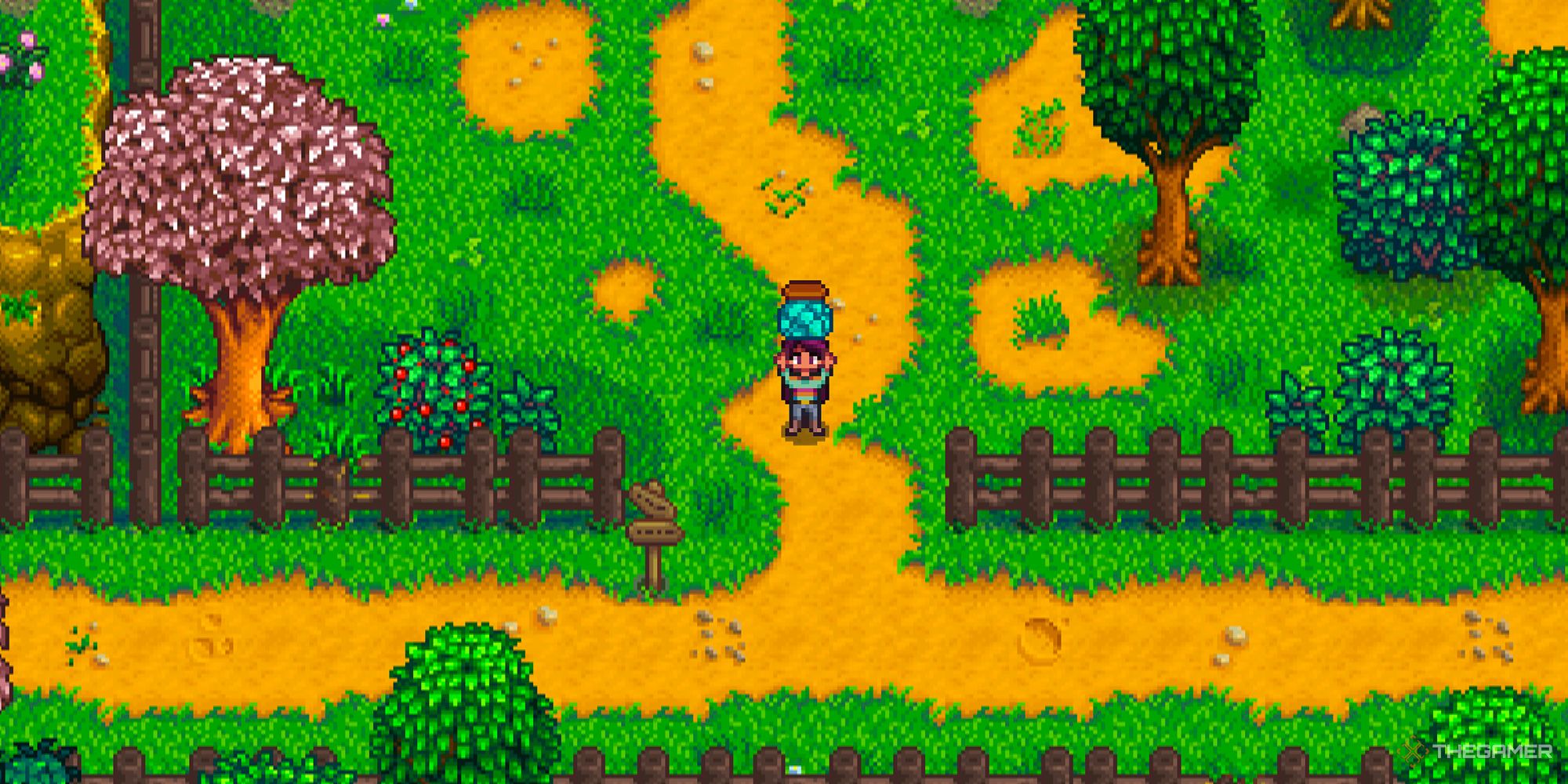 کشاورز Stardew Valley که میوه های باستانی خشک را در دست گرفته است.
