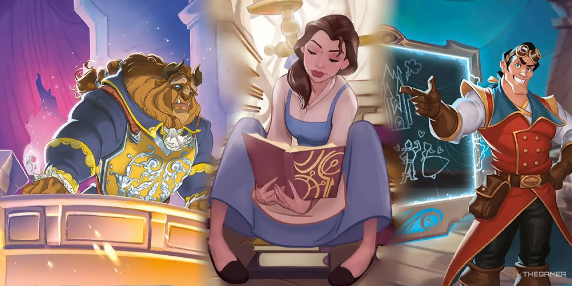 Disney Lorcana combined Beauty And the Beast Cards of Beast, Belle, and Gaston