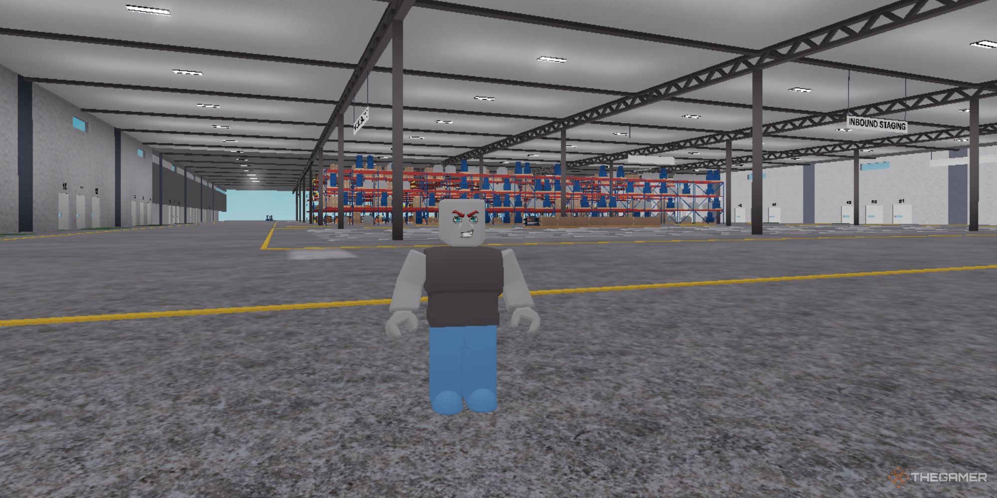someone in the warehouse in Forklift Simulator on Roblox