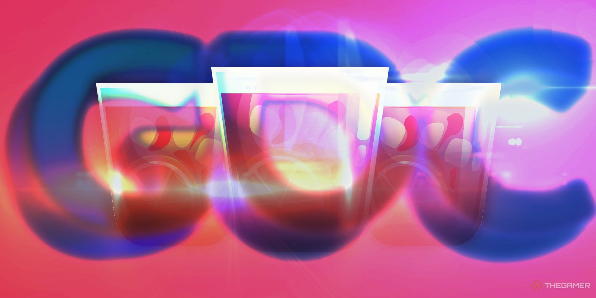 GDC logo illuminating three drinkks with a police siren reflecting on the image