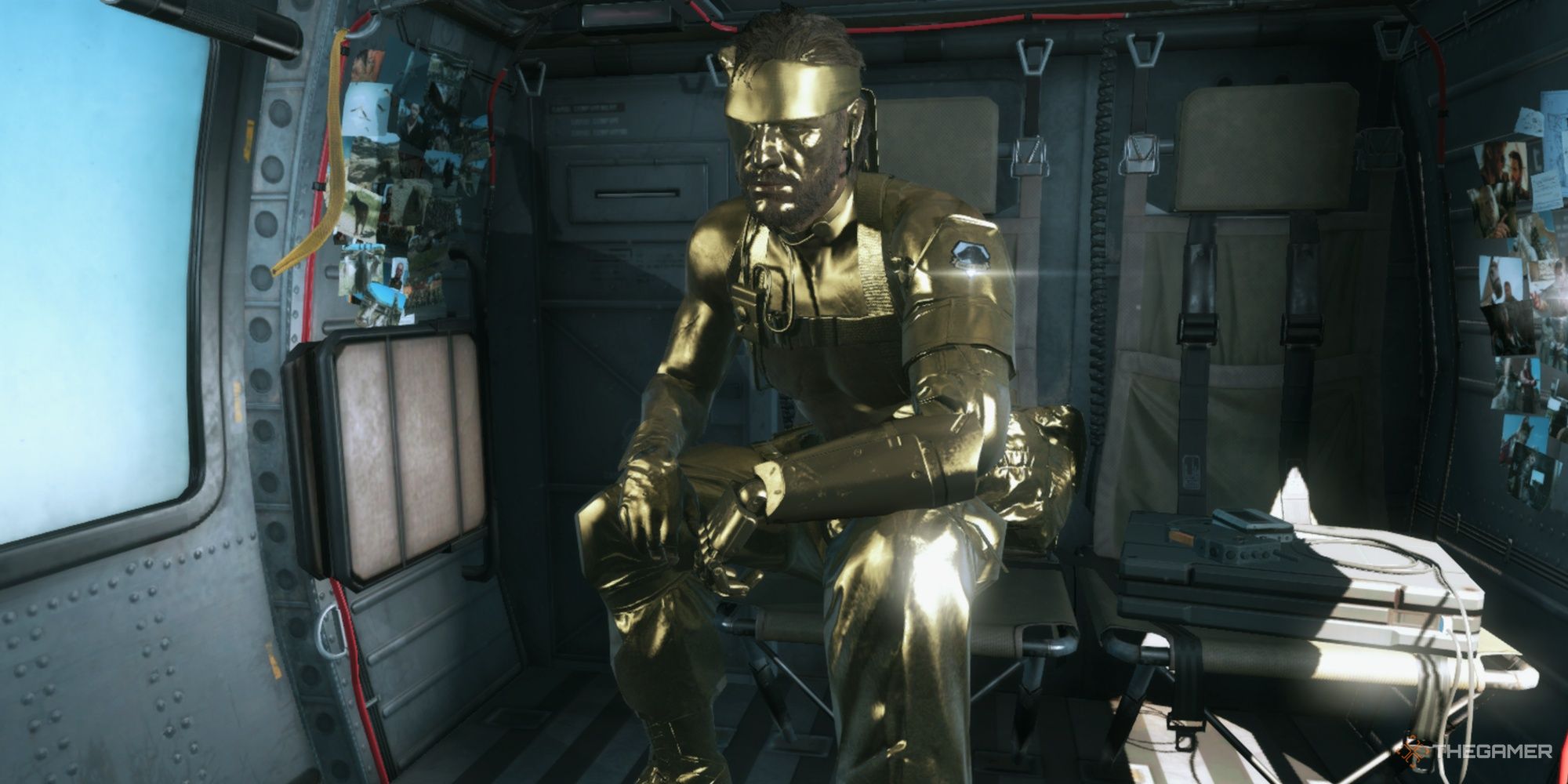 Gold Snake in a helicopter in Metal Gear Solid 5 The Phantom Pain