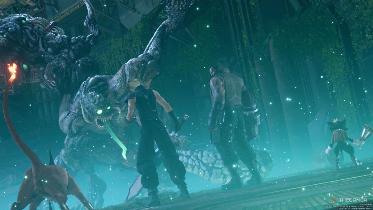The H1024 boss, blocking the party&rsquo;s progress into the Gongaga reactor in Final Fantasy 7 Rebirth.