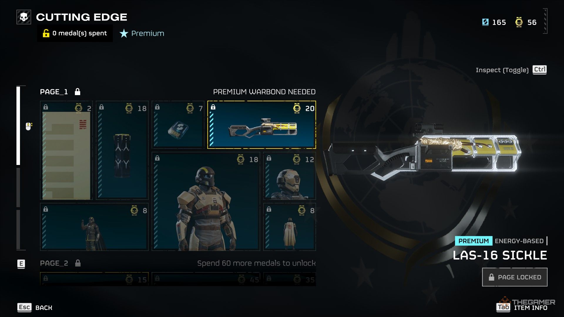 A screenshot from Helldivers 2 showing the Cutting Edge Premium Warbond detailed screen with the Las-16 Sickle rifle selected.