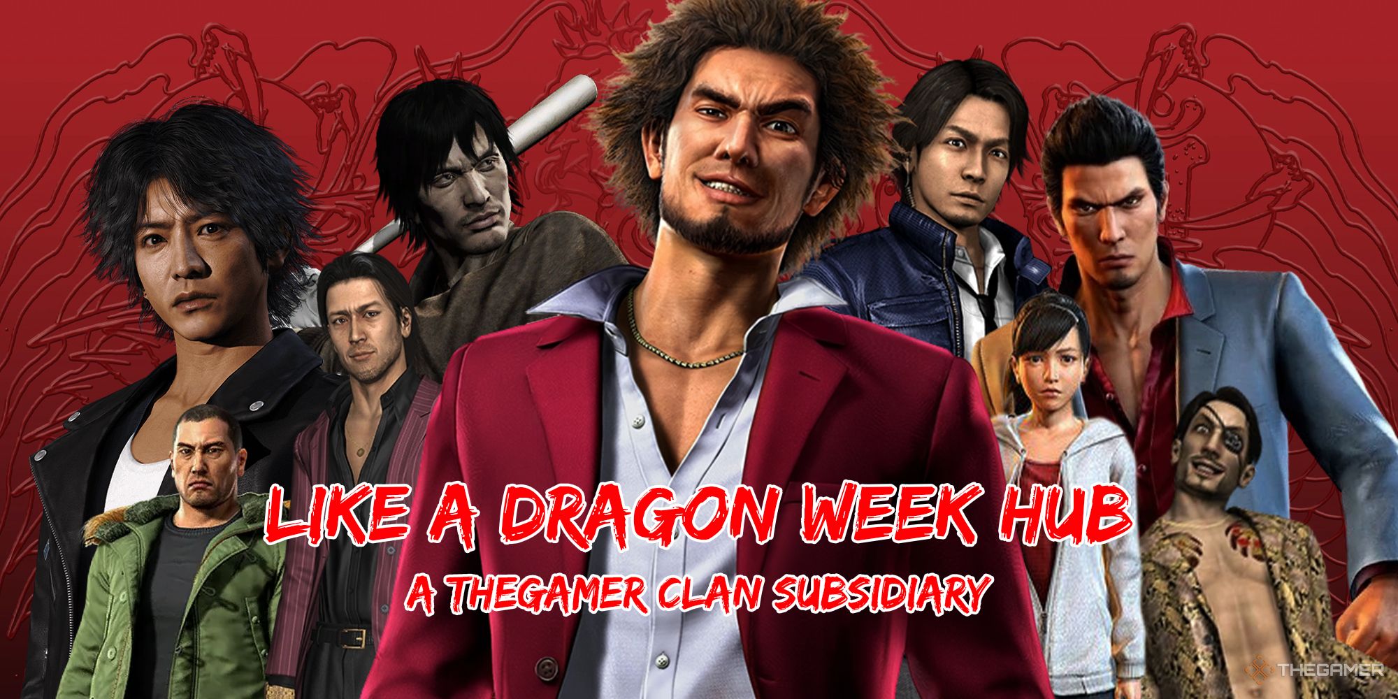 A collection of characters from the Yakuza/Like a Dragon series with the Like a Dragon week text overlaid above them.