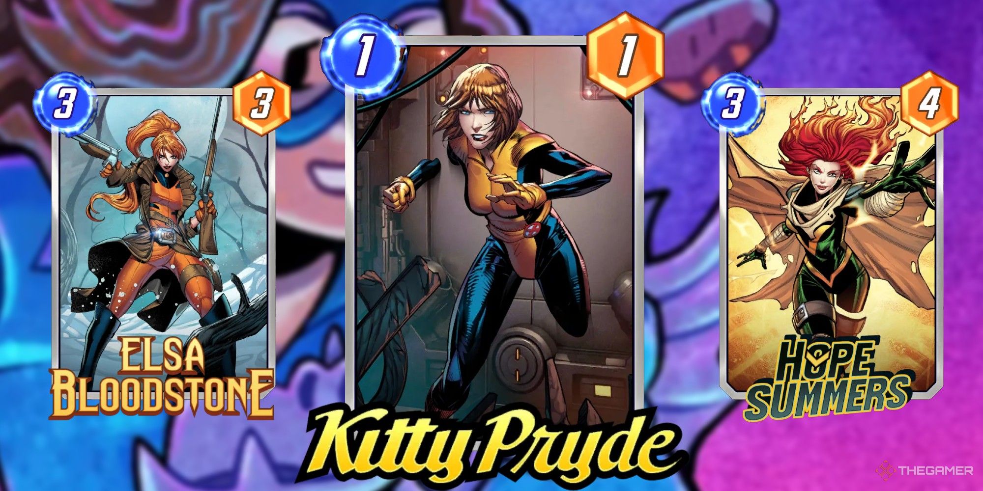 Marvel Snap Cards Elsa Bloodstone, kitty pryde and hope summers